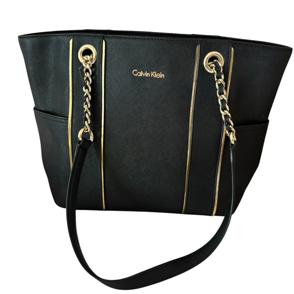 Calvin Klein Hayden Black Tote/Shoulder/Handbag with Gold Accents - Picture 1 of 16